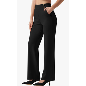 Willit Women's Wide Leg Dress Pants High Waisted Stretch Work Pants Office Business Casual Slacks Pockets Petite/Regular/Tall M Black