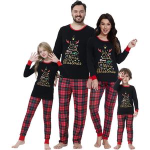 VENTELAN Family Matching Christmas Pajamas Set Holiday Santa Claus Sleepwear Xmas PJS Set for Couples and Kids (4T, Plaid Christmas Tree)