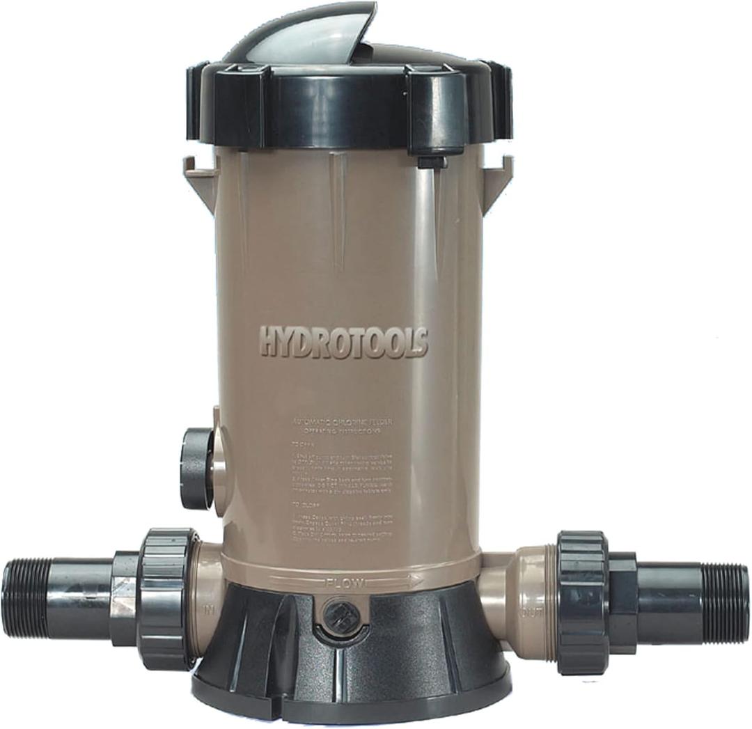 HYDROTOOLS By SWIMLINE 8750 Super Premium In-Line Automatic Chlorine Feeder Chlorinator Adjustable Output 9.0 Lbs Capacity | Universal Compatibility | Above Ground & Inground Swimming Pool Bromine