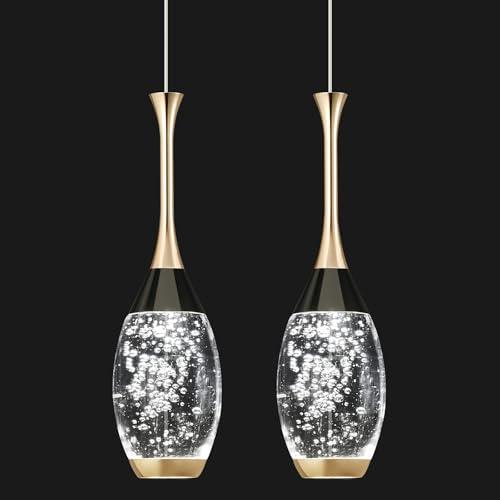 BBLLWJ Modern Black Gold Pendant Light Dimmable LED Ceiling Light Fixtures Mini Teardrop Crystal Pendant Lighting for Kitchen Island Bedroom Hallway Entryway (2-Pack，Champagne Gold)