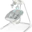 Ingenuity InLighten 5-Speed Baby Swing - Swivel Infant Seat, 5 Point Safety Harness, Nature Sounds, Lights - Van Elephant