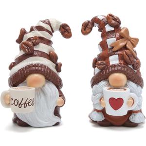 Hodao 2PCS Coffee Gnomes Figurines - Swedish Tomte Elf Dwarf Decor for Bar, Home, Gifts, Holiday Coffee Corner Decoration, Cute Christmas Farmhouse Tiered Tray Ornament for Kitchen Display