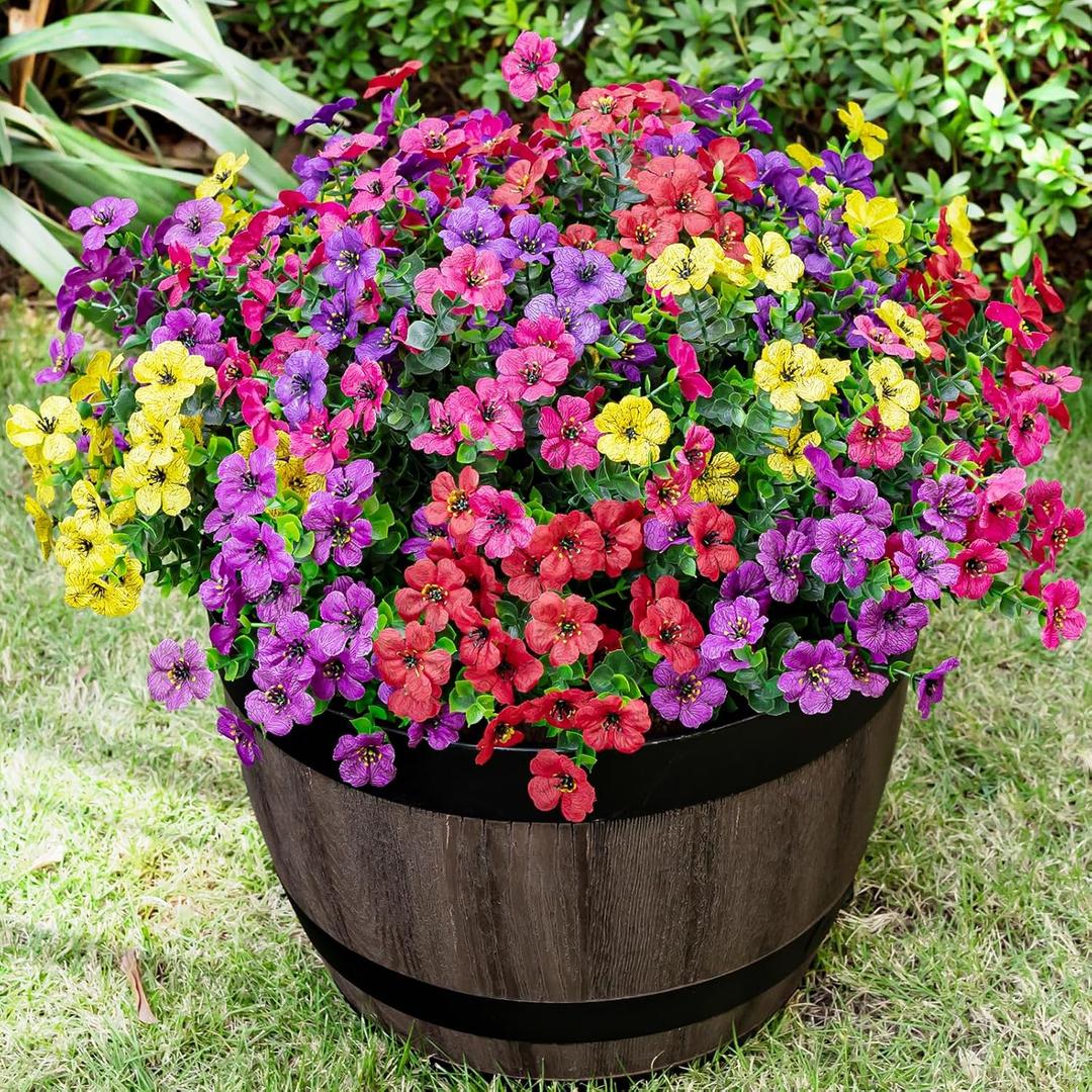 Lnoicy 20 Bundles Artificial Fake Flowers Faux Eucalyptus Flowers for Outdoor Outside,Fake Plants UV Resistant for Porch/Garden/Home Decoration5 Color