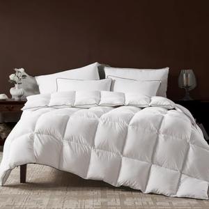 Richtry Goose Feather Down Fiber Comforter Queen Size, Fluffy Cotton Quilted White Duvet Insert, Ultra-Soft, Breathable, Luxury Bedding Comforter All Season Medium Warmth with Corner Tabs, 90x 90Inch