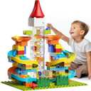 burgkidz Electric Marble Run with Automatic Elevator Lift - STEM Building Toy for Kids Ages 4-8, 102 PCS Construction Set with 10 Marbles & Transparent Track, Compatible with Standard Building Blocks