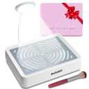 Rolokit Nail Dust Collector with Lamp&50pcs Disposable Filter&Dusting Brush, Electric Nail Vacuum Cleaner Dust Fan Suction Machine for Manicure Acrylic Gel Nails Polishing, Low Noise,Salon Home (White)