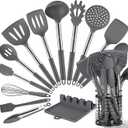 HOTEC 446F Heat Resistant Silicone Kitchen Utensils, BPA Free Cooking Utensil Set, Spatula Set, Kitchen Gadgets, with Stainless Steel Utensils Holder, Dishwasher Safe, 14pcs Classic Blue