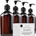 Empty Plastic Bottles with Pump Dispenser and Labels Included, Refillable Travel Containers for Hand sanitizer Shampoo Lotion, etc - No BPA/Parabenf, 500ml/16.9oz (Amber, 4 Pack)