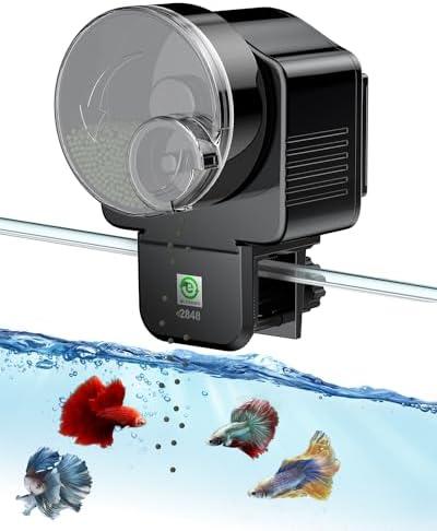 Pawfly Automatic Fish Feeder for Aquarium - 60 ml Adjustable Food Dispenser With Auto Timer for Pellets, Granules & Strips - Holiday Timer, Battery Operated (Not Included)
