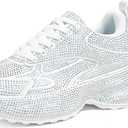 LUCKY STEP Rhinestone Chunky Sneakers for Women Fashion Platform Sparkly Dad Casual Shoes Lightweight Tennis Walking Sport Footwear (8, White)