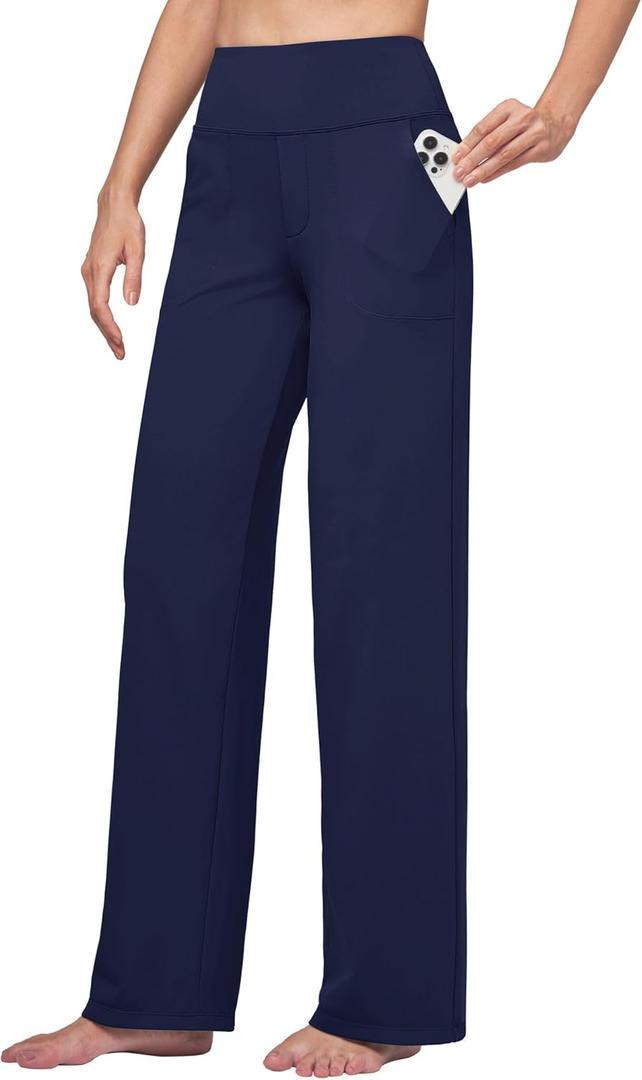 Willit Women's Yoga Pants Wide Leg Dress Work Pants Stretch Casual Pants Slacks with Pockets High Waist 28" 30" 32" (3X-Large, Navy)