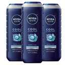 NIVEA MEN Cool Body Wash, Icy Menthol and Yuzu Scent, 3-in-1 Men's Body Wash, Face and Hair, Paraben Free, pH-Skin Friendly, 16.9 Fl Oz Bottle, Pack of 3