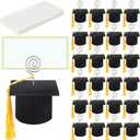 24 Sets Graduation Cap Ornament Place Card Holders Photo Holders with Yellow Tassel and Name Cards Congratulate Graduates Supplies for Graduation Party Celebration