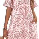 OFEEFAN Summer Dresses for Women Ruffle Short Sleeve V Neck Casual Shift Dress with Pockets (S)