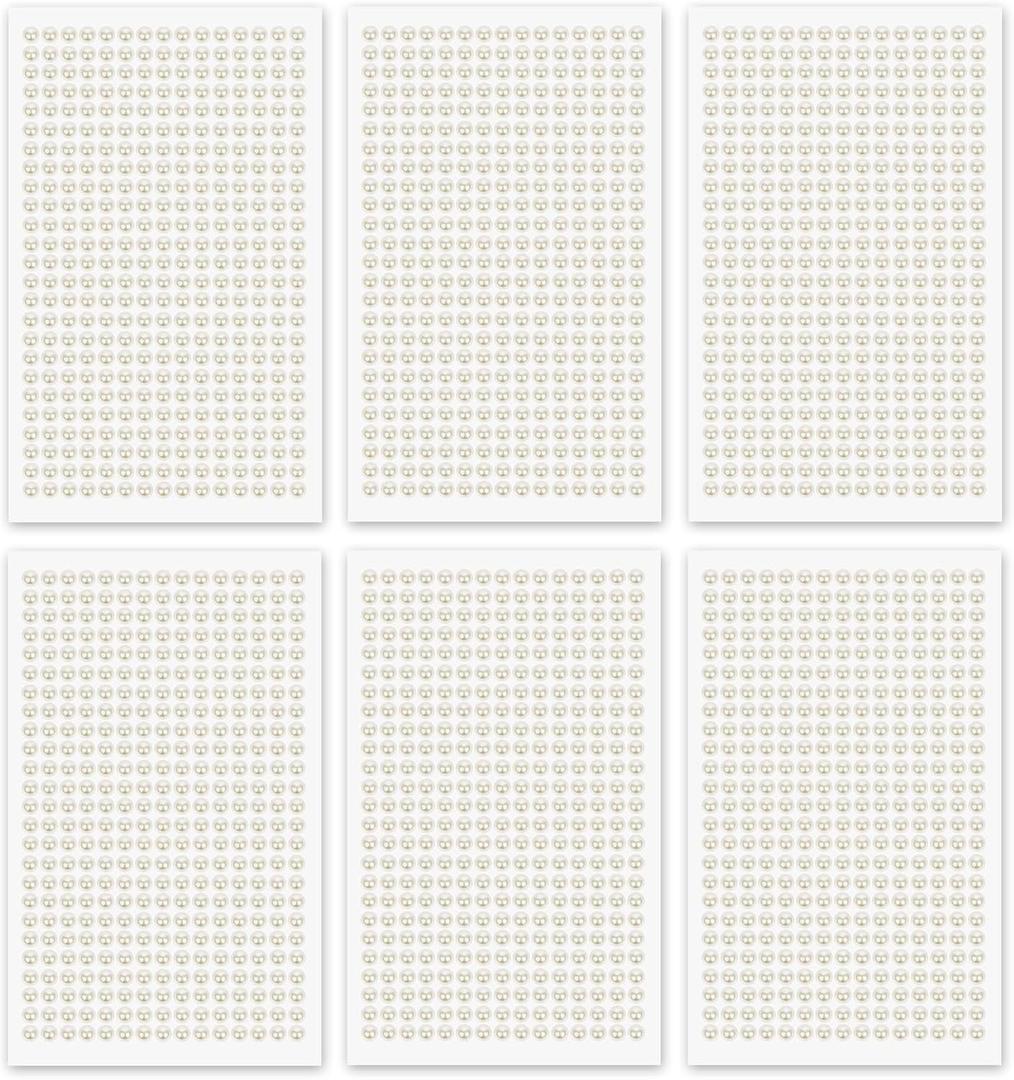 MYDBUYSOME 2250PCS Pearl Stickers Pearls for Crafting - Self Adhesive Pearls for Hair Face Makeup Eye Nail Crafts, Stick On Gems (6 Sheets, 5mm Round) (White)