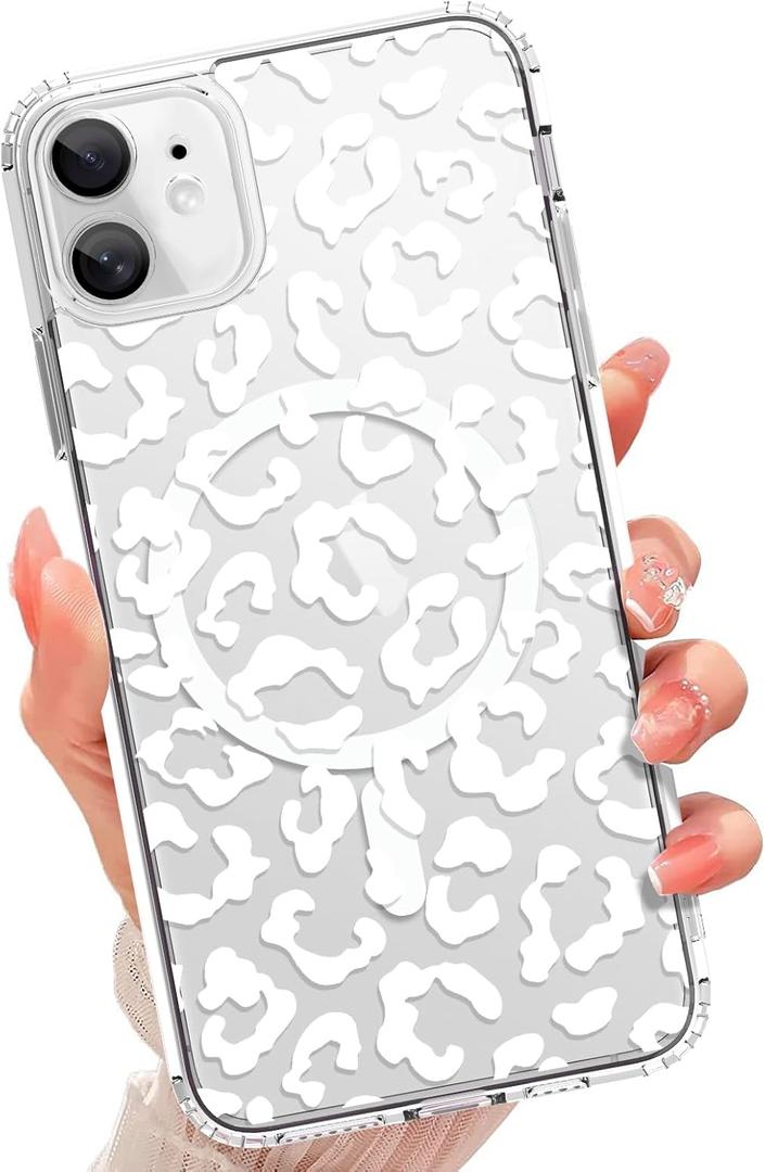 tharlet Magnetic for iPhone 11 Case, Compatible with MagSafe, Anti Yellowing, Cute Cheetah Print Design Women Girls, Slim Shockproof TPU Cover for iPhone 11 (Clear)
