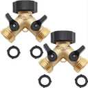 2 Way Brass Hose Splitter, 3/4" Brass Hose Connectors, Y Connector Garden Hose Adapter Connector, 2 Pack