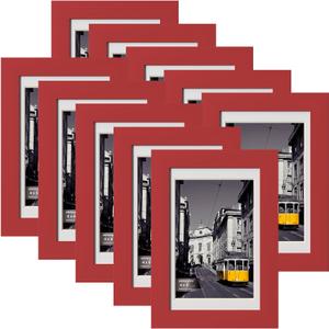 eletecpro 4x6 Picture Frames Set of 10, Picture Frame Collage Wall Decor Display 3.5x5 Photo with Mat or 4x6 Without Mat, Home Decor Gallery Frame for Table Top or Wall Mounting, Red