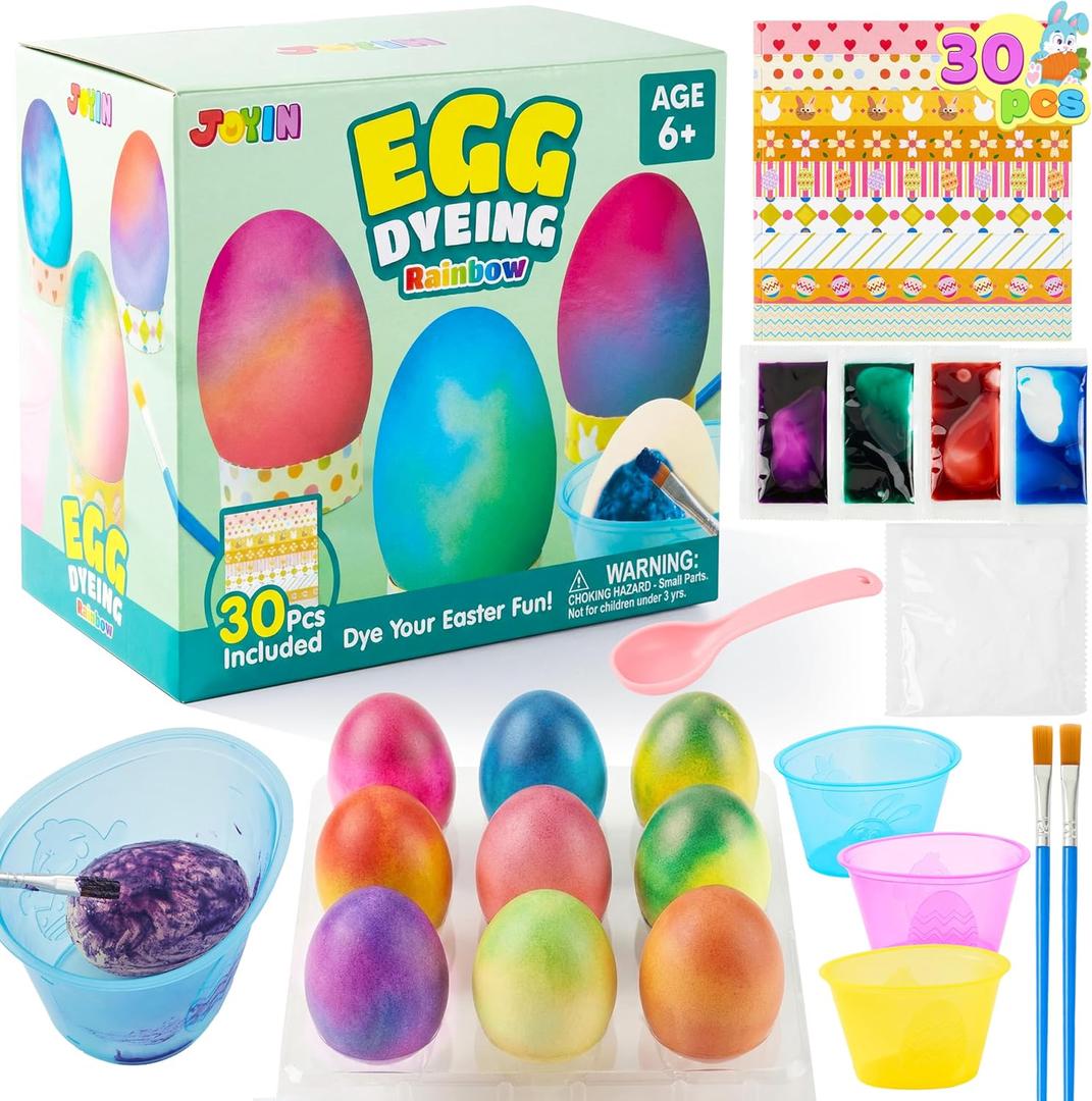 JOYIN 35 PCS Rainbow Easter Egg Dye Decoration Kit Multicolor Liquid Dyes for Tie-Dye Fun with Brushes, DIY Egg Coloring Set for Kids Easter Activities, Theme Party, Egg Hunt Fun.