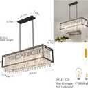 LMQNINE Modern Rectangle Chandelier for Dining Room, Black Crystal Chandelier Linear Light Fixture, Farmhouse Chandeliers for Kitchen Island, Bar Table, L35.43'' x W11.81'' x H9.84'', Square-35.43in