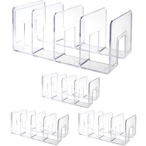 Acrux7 4 Pack Clear Acrylic File Organizer, 4 Sections Purse/Handbag Organizer, Acrylic Desk File Sorter, Vertical Book Dividers for Office Home Bookshelf