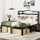 Full Size Bed Frame with Headboard 18 Inch Tall Bed Frames with Storage & Charging Station Black Basic Bed Base Mattress Foundation,No Box Spring Needed,Heavy Duty Metal (18 Inch, Full)
