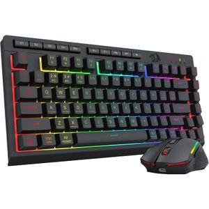 Redragon Wireless Gaming Keyboard and Mouse Combo, Bluetooth/2.4G/USB-C Wired, RGB Backlit, 75% Portable Quiet Rechargeable Macro Membrane Keyboard & 12800 DPI Mouse with Software for Win/MAC