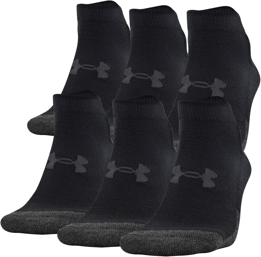 Under Armour Adult Performance Tech Low Cut Socks (3 and 6 Pack) (Large, Black (6-pairs))