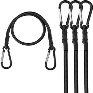WORKPRO 24 Inch Bungee Cords with Hooks, 4 Pack Superior Rubber Heavy Duty Bungee Straps Strong Elastic Rope for Outdoor Tent, Luggage Rack, Camping, Cargo, RV, Bike, Transporting, Storage, Black