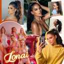 LONAI Ponytail Extension, 18" Wavy Claw Clip Ponytail Extensions ZJ001 Shoulder Length Curly Wavy Claw Clip in Ponytail Hair Extensions Synthetic Fake Pony tails Hairpieces-Ash Brown with white Blonde