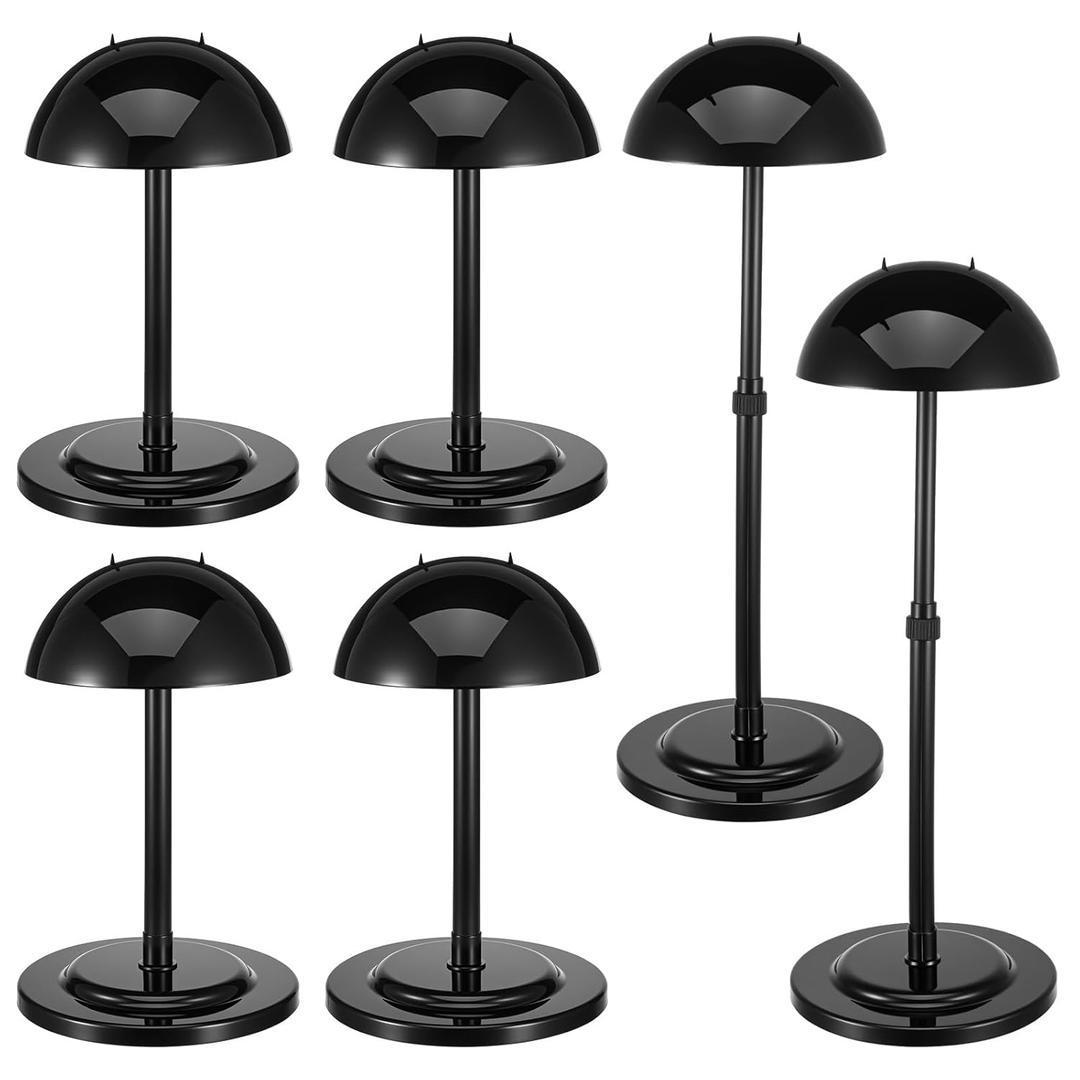 6 Pcs Black Wig Stand, 9.8 to 18.9 Inches Adjustable Height Portable Non Slip Stable for Multiple Wigs Styling Practice Display Drying Travel