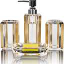 4-Piece Bathroom Accessories Set, Premium Brushed Acrylic, Soap Dispenser & Lotion Pump, Soap Dish, Mouthwash Cup and Toothbrush Holder, Brushed Gold Vanity Countertop Organizer