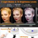 22"Ring Light with Stand,Ring Light Tripod for iPhone ipad,with 75"Tripod/LCD Display/4 ipad iPhone Clips/2 USB Ports,2600K-6500K Color Temperature,for Barber Makeup Tattoo TikTok Video Recording Vlog