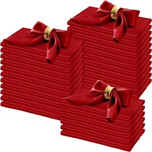 Horbaunal 100 Pack Satin Napkins 17" x 17" Square Dinner Napkins with Elegant Lace, Soft Cloth Napkins for Parties, Weddings, Events, Red