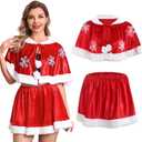 EVILD Christmas 2pc Fluffy Cloak Set Santa Claus Velvet Warm Cape Snowflake Party Skirt Xmas Costume for Women (Red)
