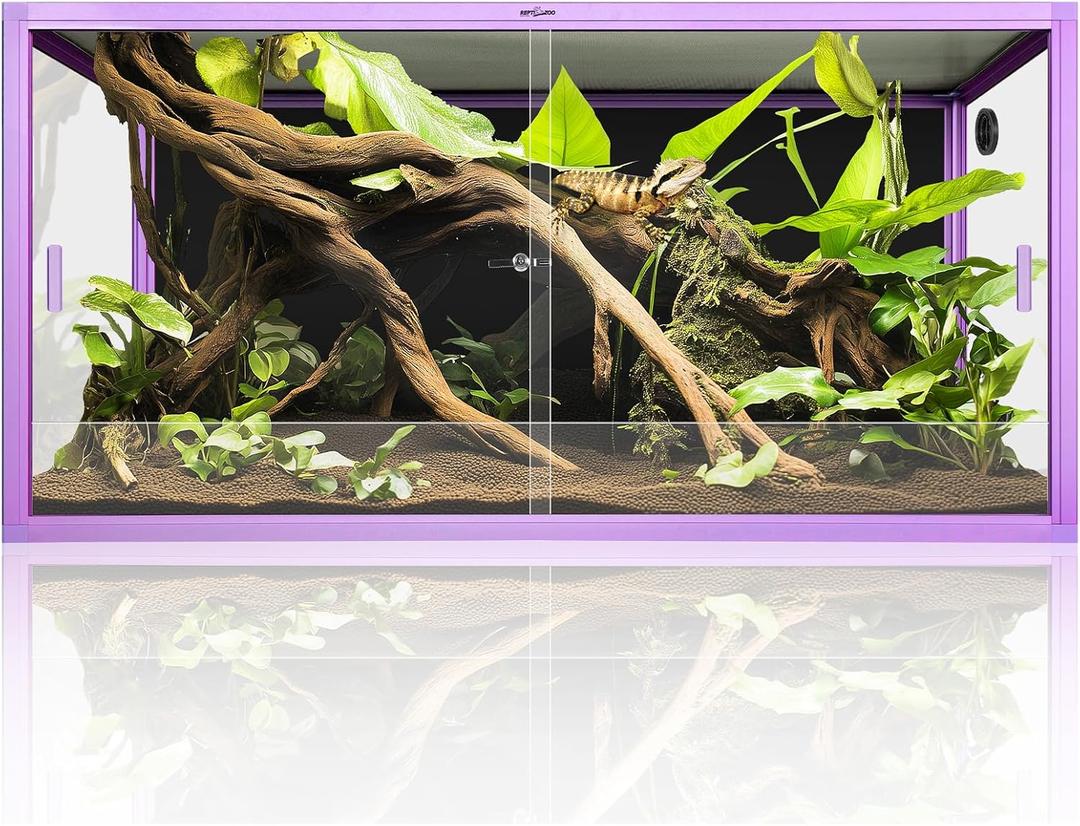REPTI ZOO 120 Gallon Reptile Terrarium, 4x2x2 ft Light Weight Reptile Enclosure, Colored Reptiles Tank with Tempered Glass Door, Large Aluminum Habitat for Bearded Dragon, Snake, Lizard, Gecko-Purple