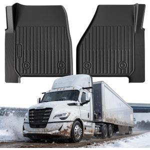 All Weather Floor Mats for Freightliner Cascadia 2026 2025 2024 2023 2022 2021 2019 2018, Heavy Duty Semi Truck Rubber Cab Mats, Waterproof Anti-Slip Big Rig Interior Accessories for Cascadia Truck