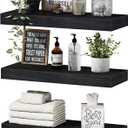 QEEIG Floating Shelves for Wall Bathroom Shelf Bedroom Kitchen Living Room Hanging Book Shelves Small Farmhouse Decor 16 inch Set of 3, Black (015-B3)