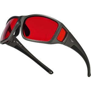 TIJN Sonia Red Sleep Glasses Orange Lens for Blue & Green Light Blocking,Dual AR Coating,Wraparound Frame for Gaming Screen (62-17-115 mm, 04. (Max Protect- Red Lens)- Matte Silver-grey)