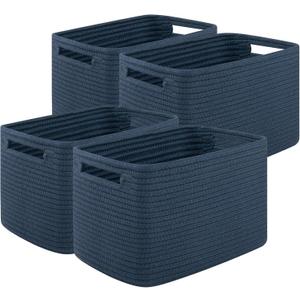OIASKET Storage Baskets for Organizing, Woven Decorative Baskets for Shelves - Books, Towels, and Clothes, Cotton Rope Toy Storage Bins, 12.7''Lx9''Wx7.8''H, Pack of 4, Blue