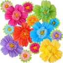 TaoBary 12 Pieces Large Colorful Tissue Paper Flowers 20" Giant Fiesta Paper Flowers for Wall Decor Backdrop Mexican Pom for Classroom Carnival Birthday Party Crafts (Rainbow Color)