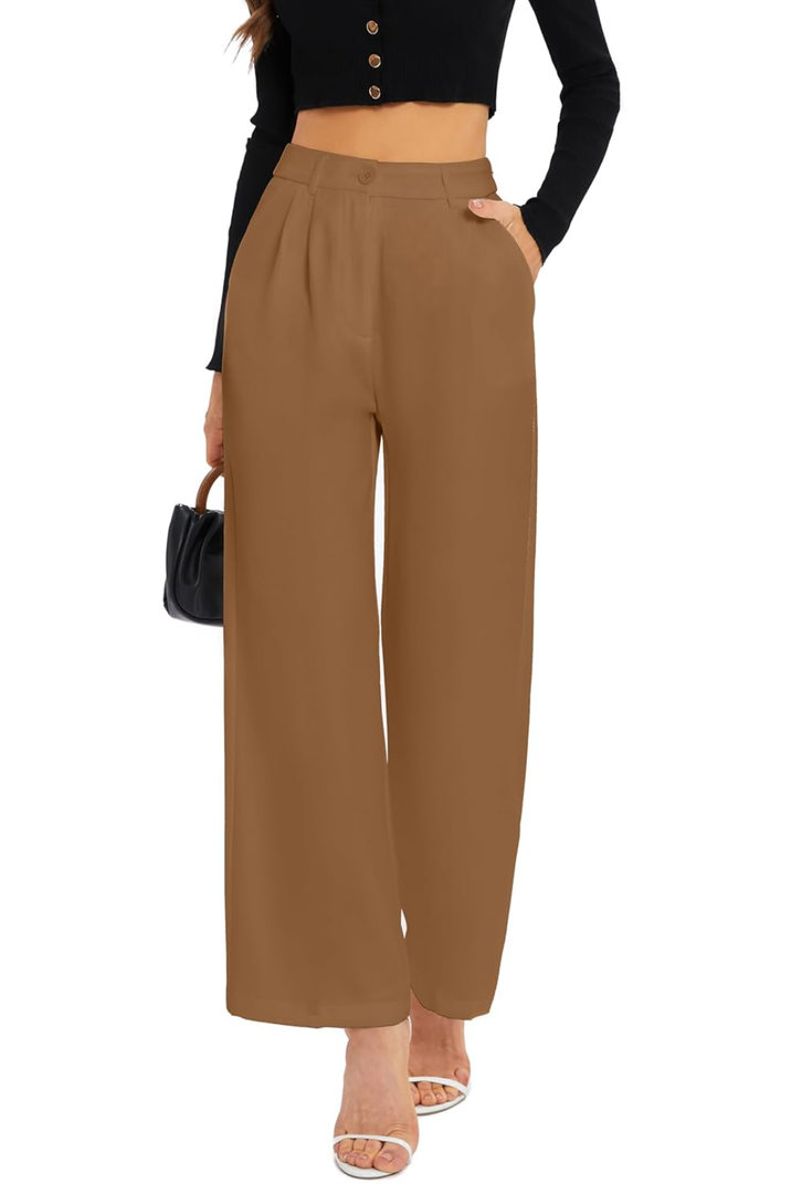 FUNYYZO Wide Leg Pants Women's High Elastic Waisted in The Back Business Work Trousers Long Straight Suit Pants Large
