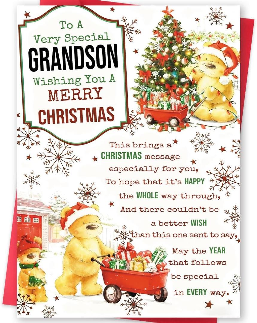 BENNLOOS Funny Grandson Christmas Cards, Merry Christmas Card Gifts Card for Grandson, Happy Holiday Cards from Grandma Grandpa