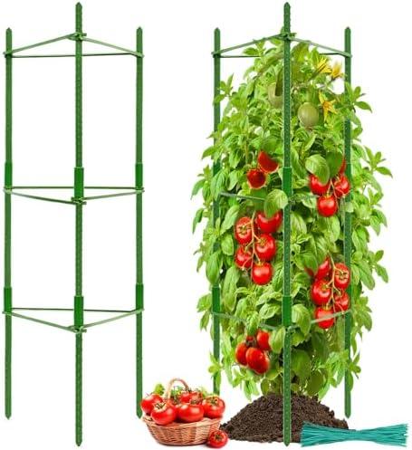 Halatool 2 Pack Tomato Cages for Garden,Up to 48in(4FT) Adjustable Tomato Cage,Garden Stakes Tomato Trellis for Pots,Tomato Plant Support for Raised Garden Bed&Climbing Vegetables Flowers(Green)