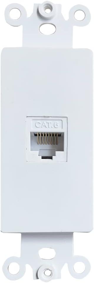 1 Port CAT6 Ethernet Wall Plate Insert - CAT 6 RJ45 Jack Insert Cover Plate for Midsize/Oversize Decorator Wallplate - White