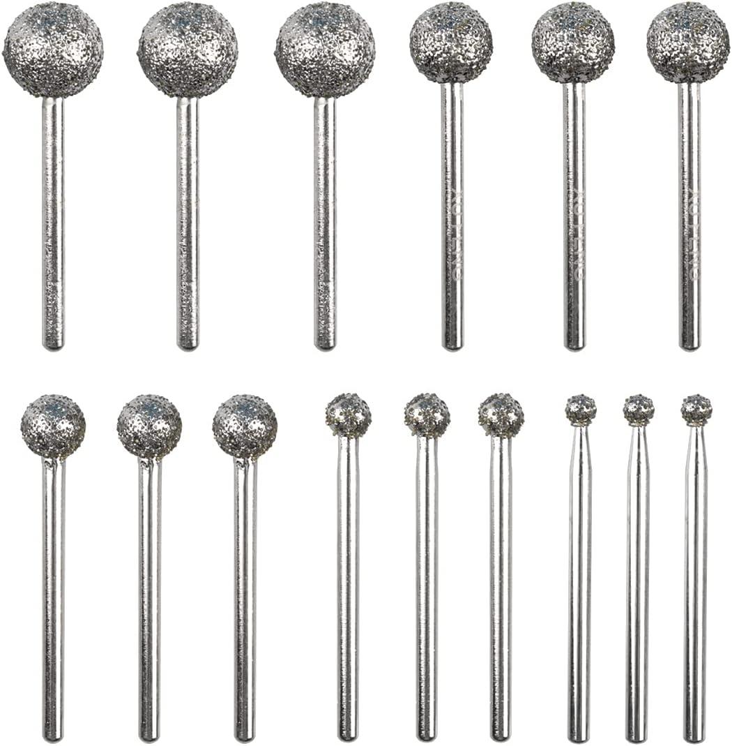 1/8 Shank Diamond Grinding Burr Drill Bit Ball Shape Diamond Rotary Bit,15pcs 36# Course Burrs Set Mounted Points Bit Universal Fitment Rotary Tool for Stone Carving, DIY,Polishing, Engraving