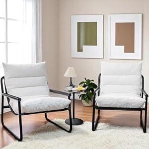 Accent Chairs Set of 2, Comfy Chair with Cushion, Mid-Century Modern Living Room for Bedroom, Reading, Plaid & Grey