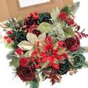 Serra Flora Artificial Christmas Flowers Greenery Combo Box Set Faux Flowers Bulk Flower Leaf with Stems for DIY Tree Ornaments Xmas Wreath Floral Arrangements Centerpieces (Chrismas Red)
