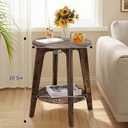 Small Round Side Table Wooden End Table with Lower Shelf Modern Nightstand Bedside Table for Small Spaces, Living Room, Bedroom Retro Brown