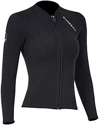 Wetsuit Top Women Men 2MM Neoprene Wetsuit Jacket Long Sleeve Diving Surfing Top, 3MM 1.5MM Wetsuits Shirt Vest Scuba Swimming Snorkeling Suit Swimsuit Warm Front Zip for Water Sports